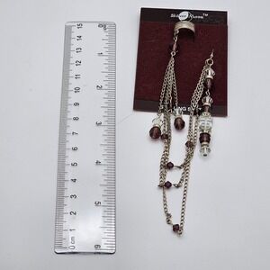 Silver Moon Sterling Silver Goddess Earring cuff with dangling chains and Beads